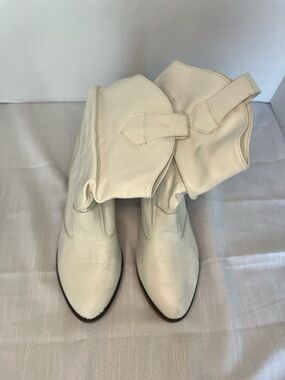 Charles Albert Cream Leather Mid-Calf Heeled Boots Size 9